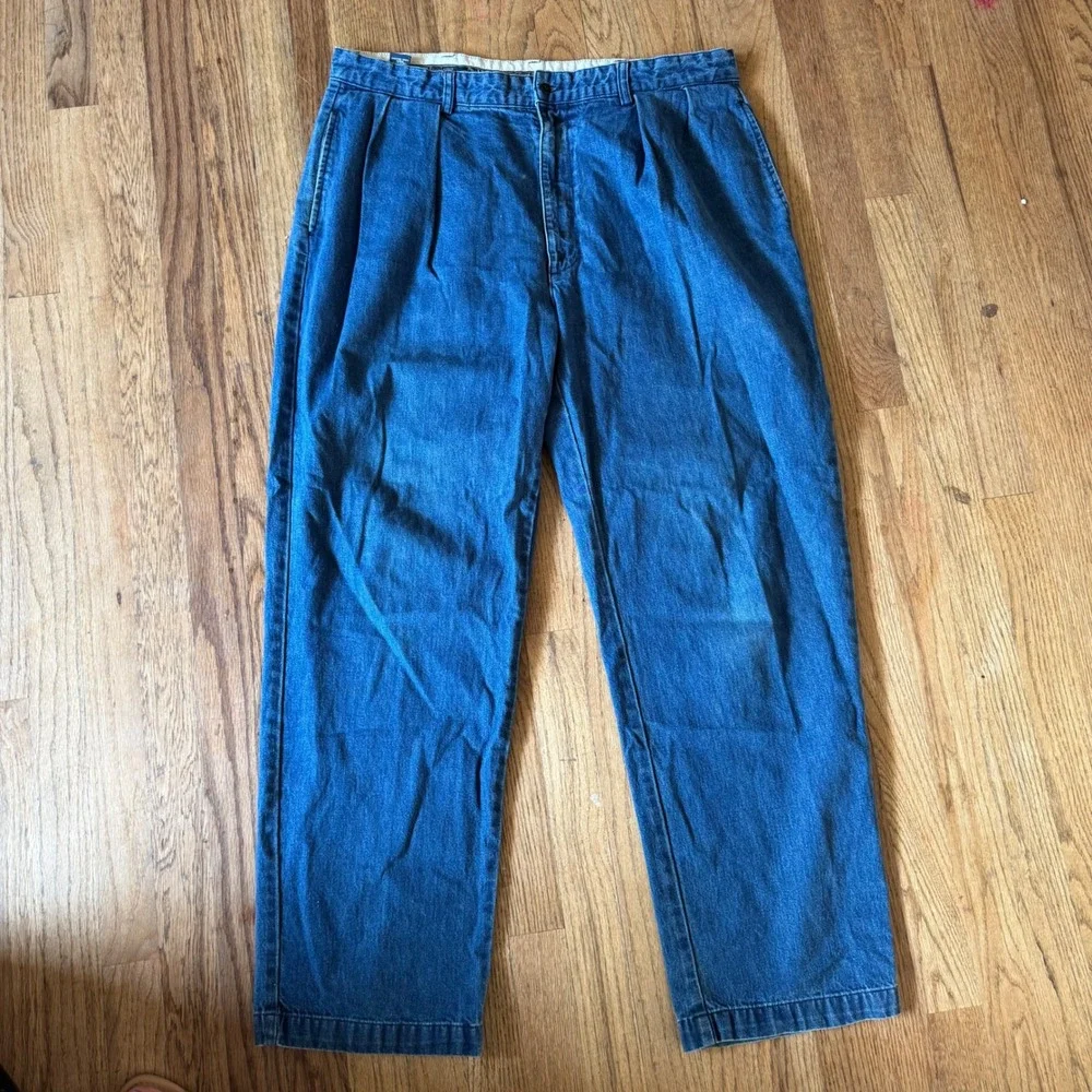 Polo Ralph Lauren Mens Pleated Denim Trousers Medium Wash 38x30 vintage